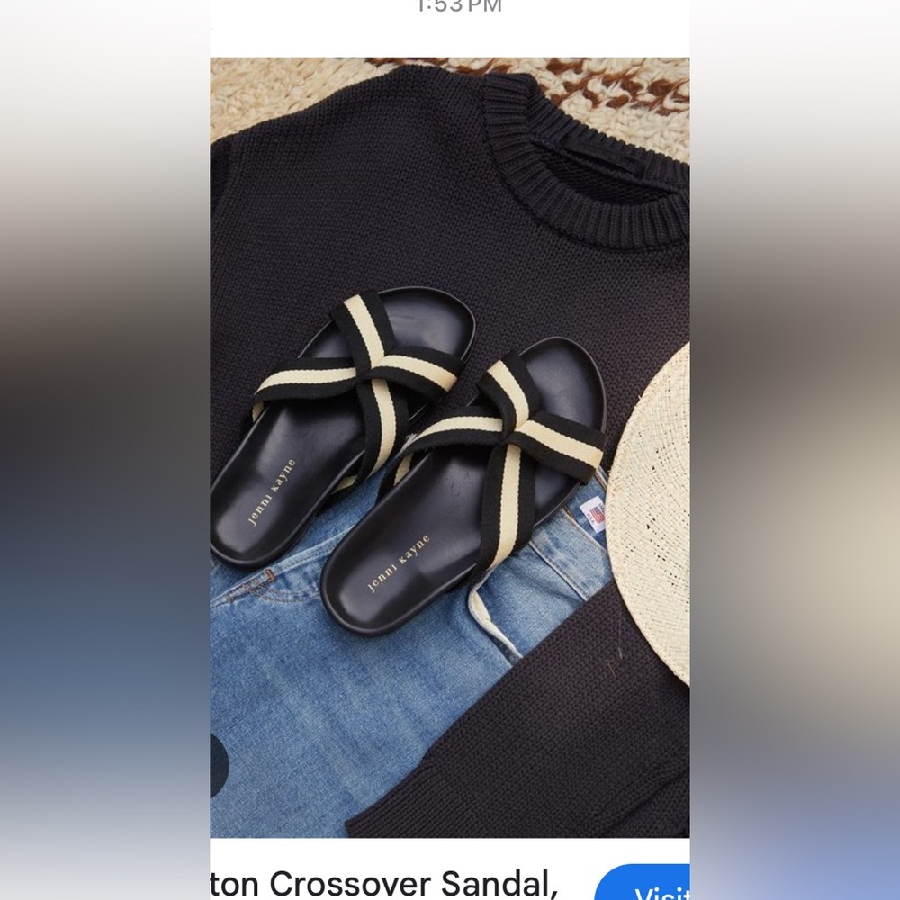 Jenni Kayne Black and Cream Criss-Cross Sandals - Picture 5 of 12